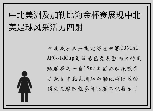 中北美洲及加勒比海金杯赛展现中北美足球风采活力四射